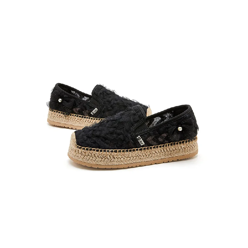 Handmade Women’s Slip-On Espadrille Mesh Loafers in Black-05357W