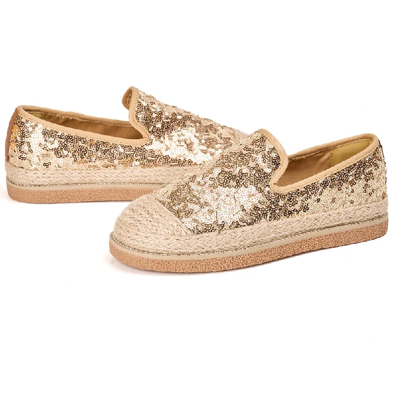 Handmade Women’s Slip-On Espadrille Sequins Mesh Loafers-69280W