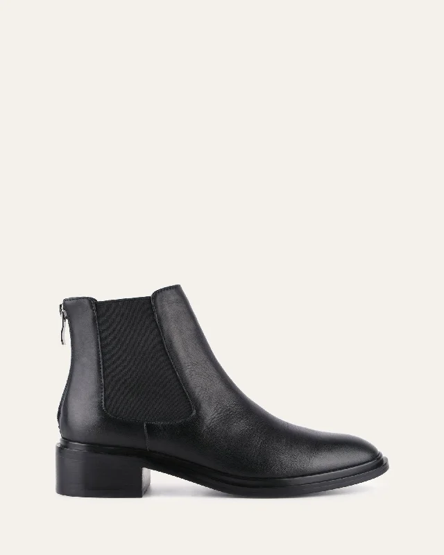 MELROSE FLAT ANKLE BOOTS BLACK LEATHER