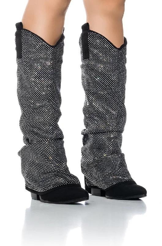 ON THE ROAD RHINESTONE FOLD OVER WESTERN BOOT IN BLACK