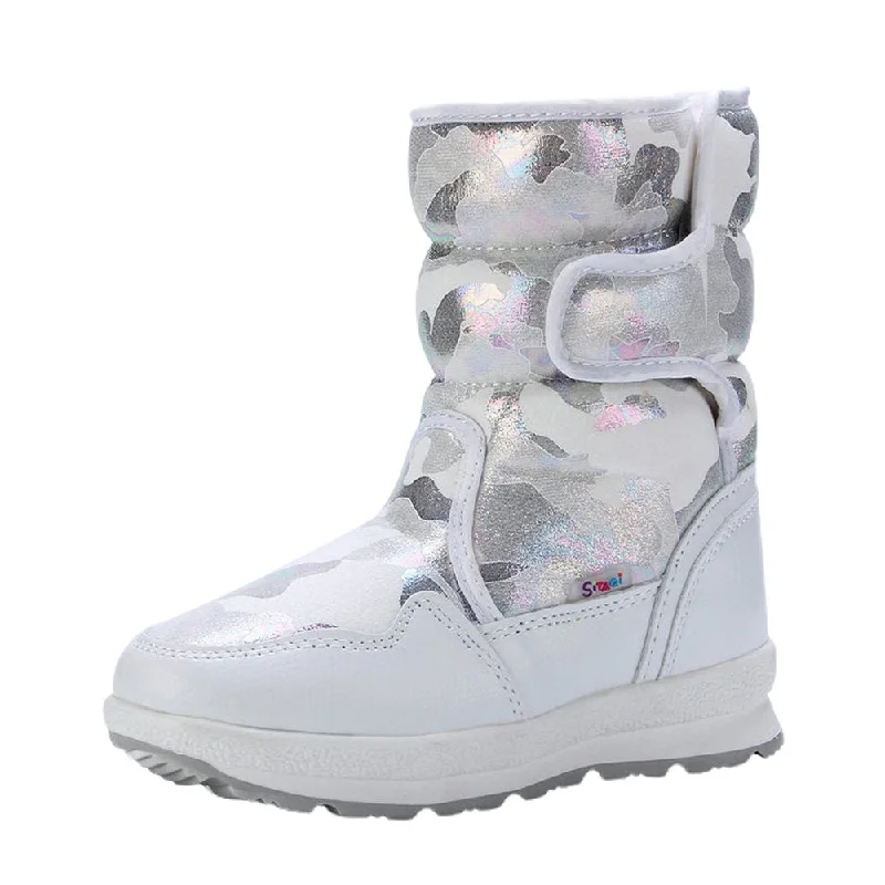 White and Silver Glam Women Winter Snowboots