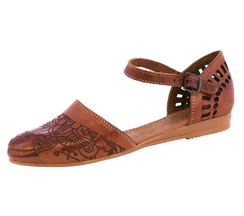 Womens Authentic Huaraches Real Tooled Leather Sandals Cognac - #1124