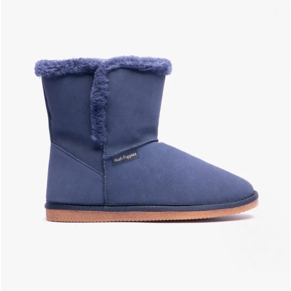 ASHLEIGH Ladies Suede Bootie Slippers Navy