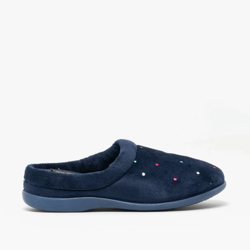 CHARLEY Ladies Mule Slippers Navy Blue