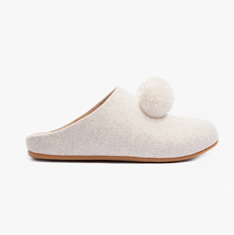 CHRISSIE POM POM Ladies Mule Slippers Ivory