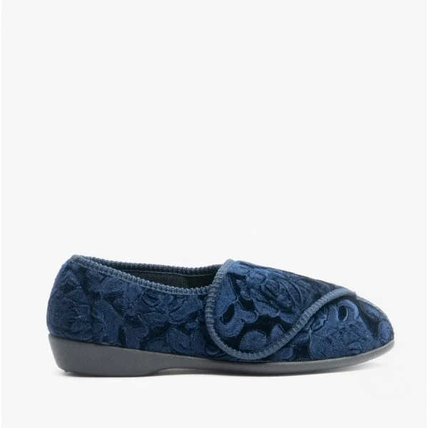 DOREEN Ladies Touch Fasten Slippers Navy