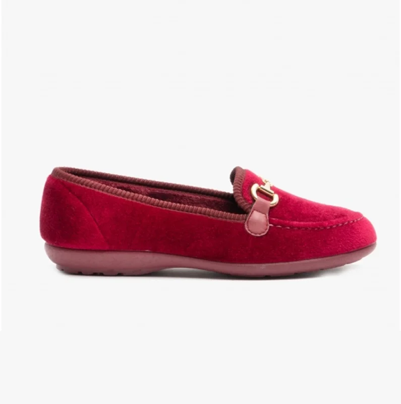 MARTHA Ladies Extra Wide (2E/4E) Full Slippers Burgundy