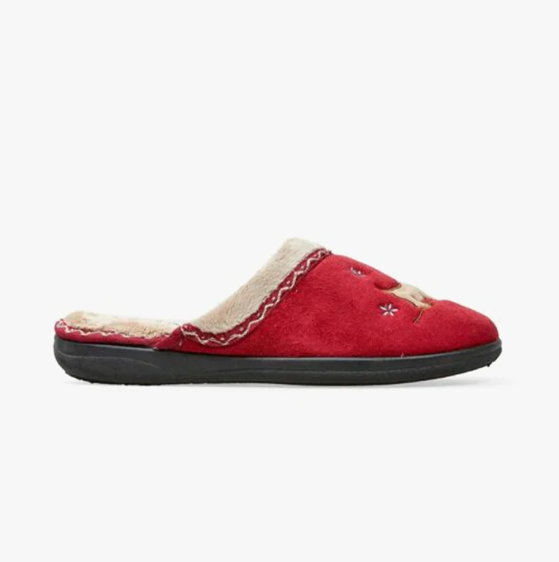 SCOTTY Ladies (EE Fit) Mule Slippers Red