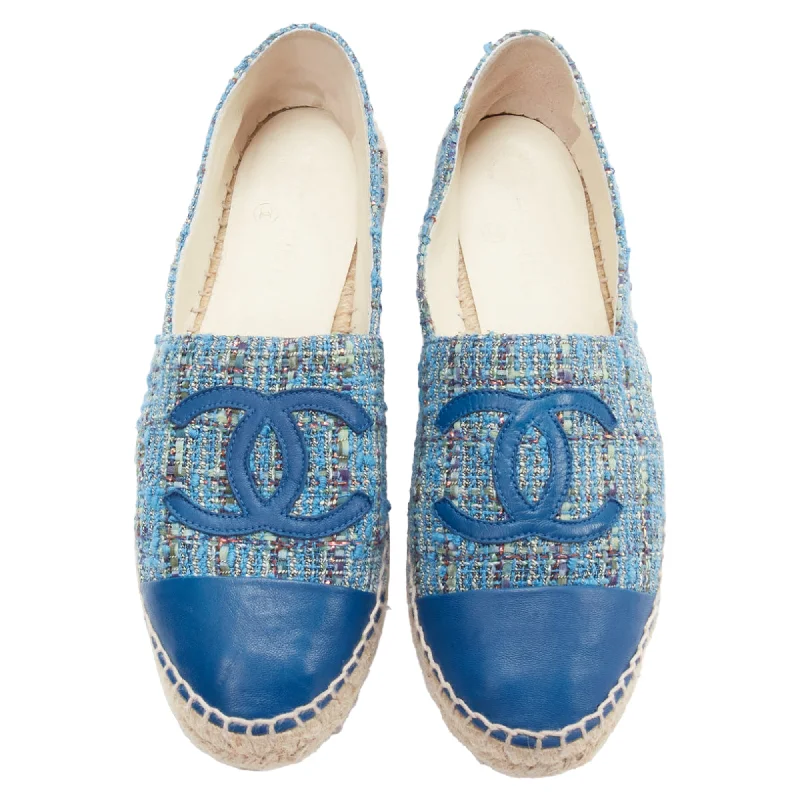 Chanel Tweed CC Logo Leather Toe Cap Espadrille Shoes