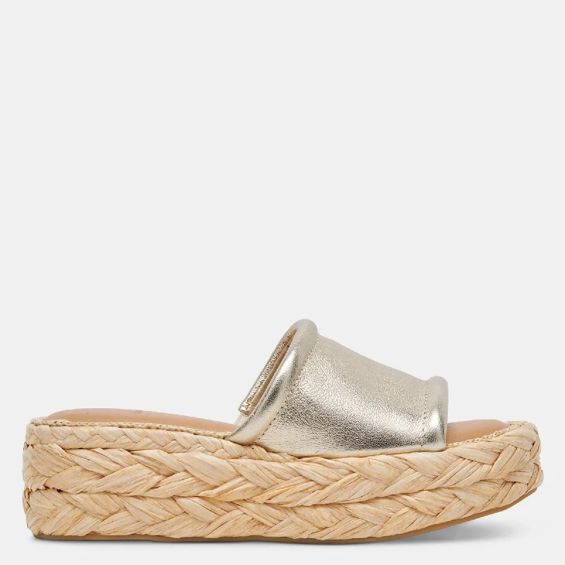 Chavi Wide Sandals Light Gold Metallic Leather