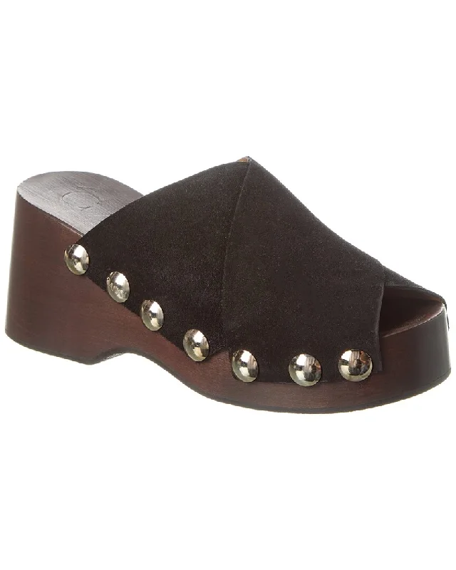 GANNI Retro Peep Toe Suede Clog