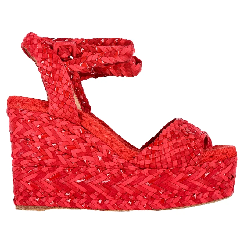 Hermès Weaved Ankle Strap Wedge Heels in Red Leather