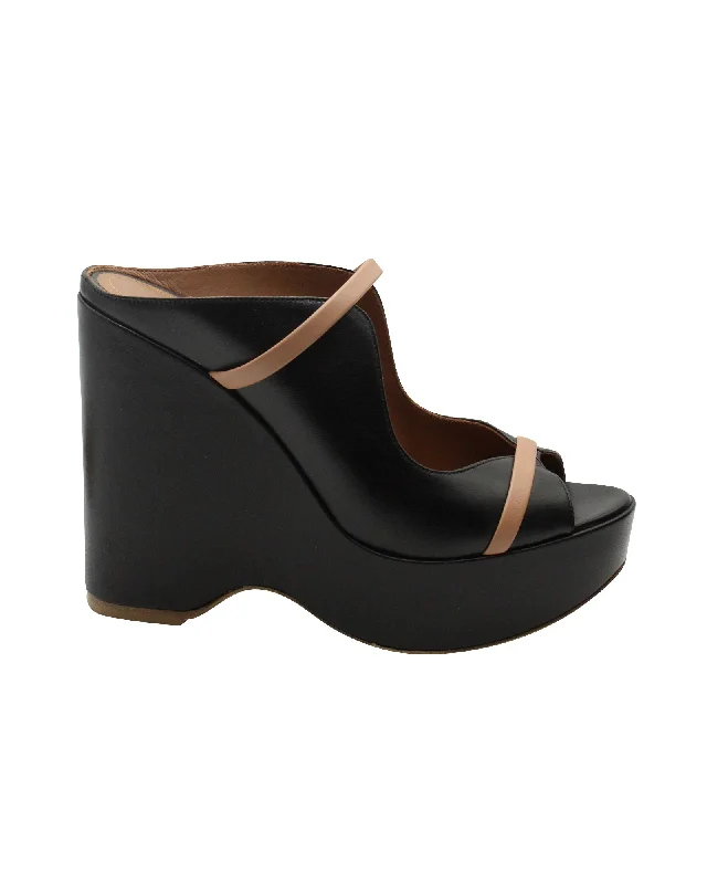 Malone Souliers Norah Wedge Sandals in Black Leather