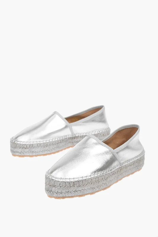 Moschino Love Laminated Leather Platform Espadrilles With Logo Engrav