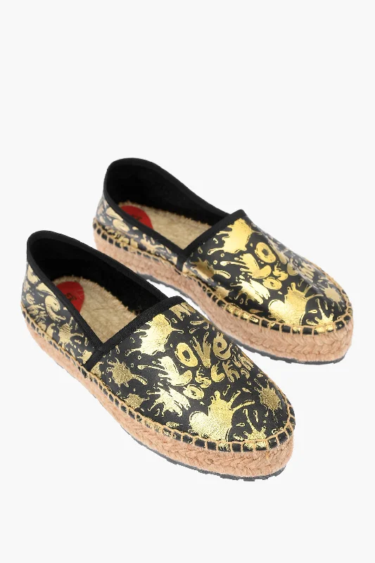 Moschino Love Leather Splash Platform Espadrilles With Logo 4 Cm