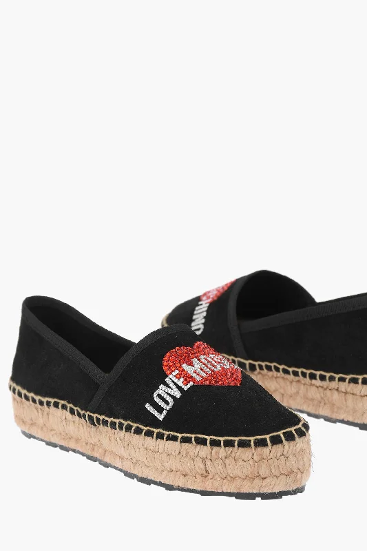 Moschino Love Suede Split Leather Platform Espadrilles With Strass Lo