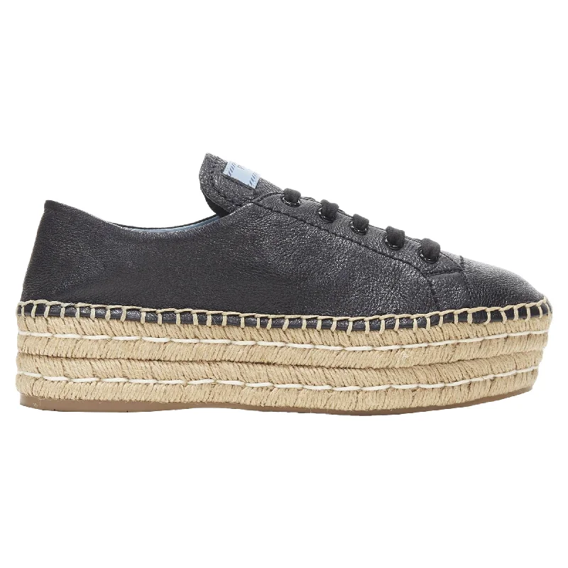 Prada Leather Signature Tab Double Jute Platform Espadrille