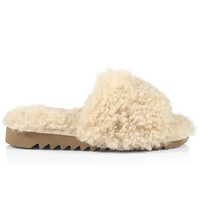 Rag & Bone Women's Eira Ivory Faux Shearling Slides Shoes Flats