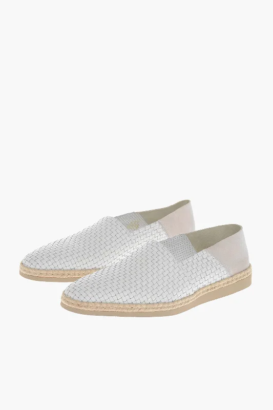 Testoni Braided Leather Espadrilles With Suede Detail