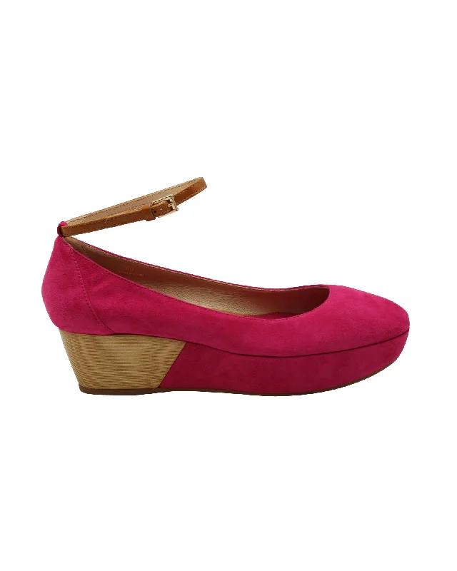 Tod's Ankle Strap Wedge Sandals in Pink Suede